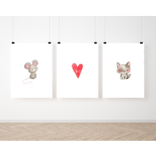 Pom Pom Luxury poszter szett - Festett állatok grafika, keretezett kép