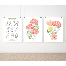 Pom Pom Luxury poszter szett - Festett virágok grafika, keretezett kép