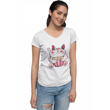  Popcorn Cica - Női V Nyakú Póló női póló