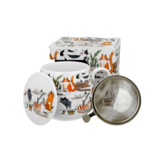  Porcelán bögre tetővel, fém szűrővel - 430ml - Leniwe Koty bögrék, csészék