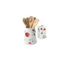 Porcelán evőeszköztartó 15x19cm, 5db bambuszkanállal dobozban,Home & Kitchen papírárú, csomagoló és tárolóeszköz