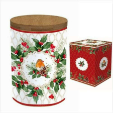  Porcelán konyhai tároló bambusz fedéllel,11x16cm, dobozban, Christmas Berries papírárú, csomagoló és tárolóeszköz