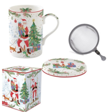 Porcelán szűrősbögre tetővel, 350ml, dobozban, Joyful Santa sütés és főzés