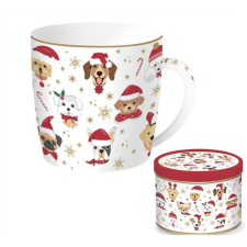 Porcelánbögre 350ml,fémdobozban, Christmas Friends Dogs bögrék, csészék