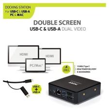 Port CONNECT dokkolóállomás 8in1 USB-C, USB-A, dual video, HDMI, Ethernet, audio, USB 3.0 laptop kellék