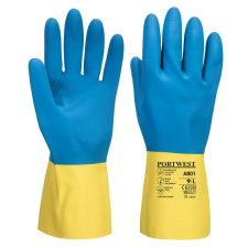 Portwest A801 Duplán Mártott Latex Védőkesztyű (kék/sárga, 9/L) védőkesztyű