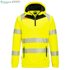 Portwest DX4 Hi-Vis 1/4 zippzáras kapucnis pulóver - Sárga/Fekete láthatósági ruházat