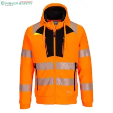 Portwest DX4 Hi-Vis cipzáras kapucnis pulóver - Narancs/Fekete