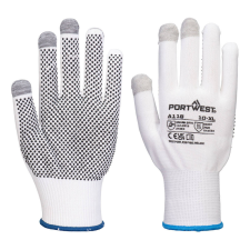 Portwest Grip 13 PVC pöttyös érintőképernyős kesztyű (12 pár) (fehér/szürke, XXL) védőkesztyű