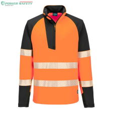 Portwest PW3 Hi-Vis 1/4 cipzáras hosszú ujjú póló - Narancs/Fekete láthatósági ruházat