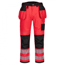 Portwest PW3 Hi-Vis Holster nadrág (piros/fekete, 32) láthatósági ruházat