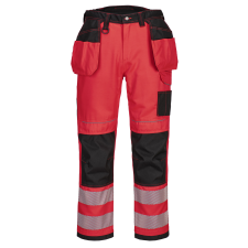 Portwest PW3 Hi-Vis Holster nadrág (piros/fekete, 33) láthatósági ruházat