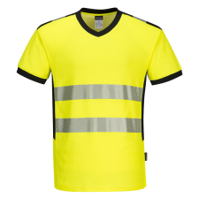 Portwest PW3 Hi-Vis V-nyakú póló Yellow/Black XXL láthatósági ruházat
