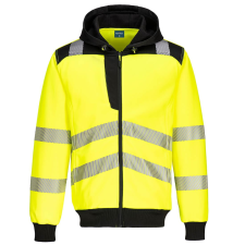 Portwest PW3 Hi-Vis zippzáras kapucnis pulóver  (sárga/fekete, L) láthatósági ruházat