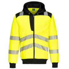 Portwest PW3 Hi-Vis zippzáras kapucnis pulóver (sárga/fekete, XL) láthatósági ruházat
