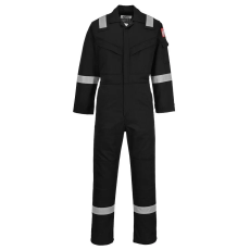 Portwest védőoverall, fekete, pamut/karbon, XXL, lángálló anyagból, fényvisszaverő csíkokkal