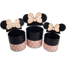  Pöttyös doboz szett beszúrós masnis Mickey fülekkel rózsaszín dekorálható tárgy