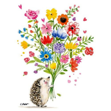 PPD Hedgehog with flowers papírszalvéta 33x33cm, 20db-os papírárú, csomagoló és tárolóeszköz