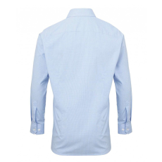 Premier Férfi ing Premier PR220 Men'S Long Sleeve Gingham Cotton Microcheck Shirt -2XL, Light Blue/White