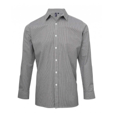 Premier Férfi ing Premier PR220 Men'S Long Sleeve Gingham Cotton Microcheck Shirt -3XL, Black/White