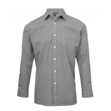 Premier Férfi ing Premier PR220 Men&#039;S Long Sleeve Gingham Cotton Microcheck Shirt -M, Black/White férfi ing