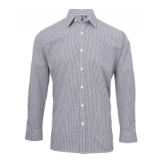 Premier Férfi ing Premier PR220 Men'S Long Sleeve Gingham Cotton Microcheck Shirt -XS, Navy/White