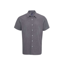 Premier Férfi ing Premier PR221 Men'S Short Sleeve Gingham Cotton Microcheck Shirt -3XL, Black/White
