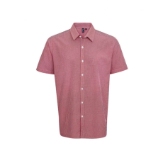 Premier Férfi ing Premier PR221 Men'S Short Sleeve Gingham Cotton Microcheck Shirt -S, Red/White