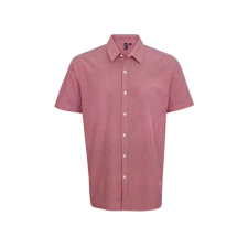 Premier Férfi ing Premier PR221 Men&#039;S Short Sleeve Gingham Cotton Microcheck Shirt -XL, Red/White férfi ing