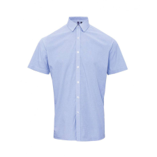 Premier Férfi ing Premier PR221 Men&#039;S Short Sleeve Gingham Cotton Microcheck Shirt -XS, Light Blue/White férfi ing