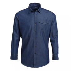 Premier Férfi ing Premier PR222 Men’S Jeans Stitch Denim Shirt -3XL, Indigo Denim