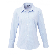 Premier Női blúz Premier PR320 Women'S Long Sleeve Gingham Microcheck Shirt -XL, Light Blue/White