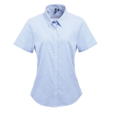 Premier Női blúz Premier PR321 Women'S Short Sleeve Gingham Microcheck Shirt -L, Light Blue/White