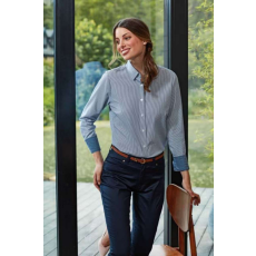 Premier Női blúz Premier PR338 Women'S Cotton Rich Oxford Stripes Shirt -S, White/Oxford Blue