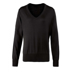 Premier Női Premier PR696 Women'S Knitted v-neck Sweater -2XL, Black