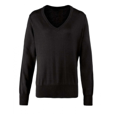 Premier Női Premier PR696 Women&#039;S Knitted v-neck Sweater -3XL, Black női pulóver, kardigán