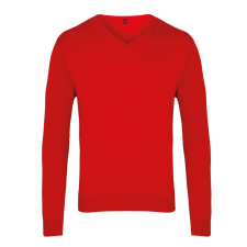 Premier PR694 V-nyakú finom kötésű férfi pulóver Premier, Red-XL férfi pulóver, kardigán
