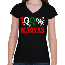 PRINTFASHION 100%MAGYAR - Női V-nyakú póló - Fekete