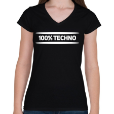 PRINTFASHION 100% techno - Női V-nyakú póló - Fekete női póló