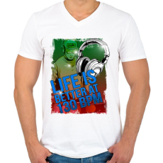 PRINTFASHION 130 BPM - Férfi V-nyakú póló - Fehér