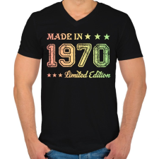 PRINTFASHION 1970 - Férfi V-nyakú póló - Fekete férfi póló