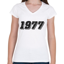 PRINTFASHION 1977 - Női V-nyakú póló - Fehér női póló