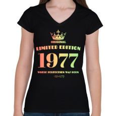 PRINTFASHION 1977 - Női V-nyakú póló - Fekete