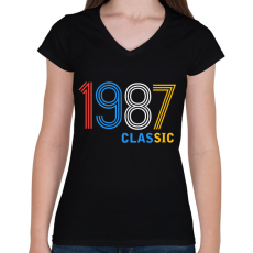 PRINTFASHION 1987 - Női V-nyakú póló - Fekete