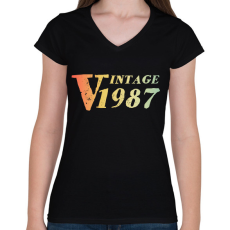 PRINTFASHION 1987 - Női V-nyakú póló - Fekete