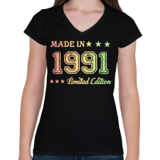 PRINTFASHION 1991 - Női V-nyakú póló - Fekete női póló