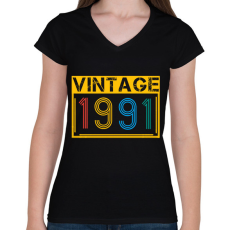 PRINTFASHION 1991 - Női V-nyakú póló - Fekete