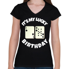 PRINTFASHION 19 POKER SZÜLINAP - Női V-nyakú póló - Fekete női póló