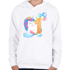 PRINTFASHION 1 éves unikornis - Gyerek kapucnis pulóver - Fehér