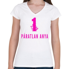 PRINTFASHION 1 PÁRATLAN ANYA - Női V-nyakú póló - Fehér női póló